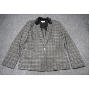 Tahari Arthur S Levine Blazer Jacket Womens Size 16 Gray Plaid 1 Button Collared